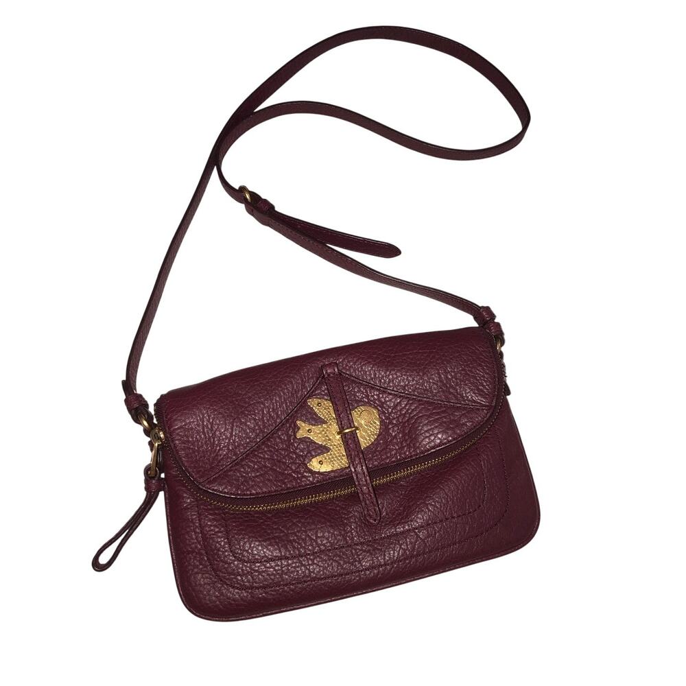Marc Jacobs Burgundy Petal to the Metal Crossbody Bag Pebbled Leather Bird Fall